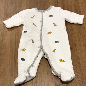 Little Me White Quilted Footie with Safari Animal Embroidery